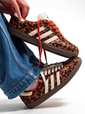Adidas Leopard Print samba Sneakers with orange  Laces